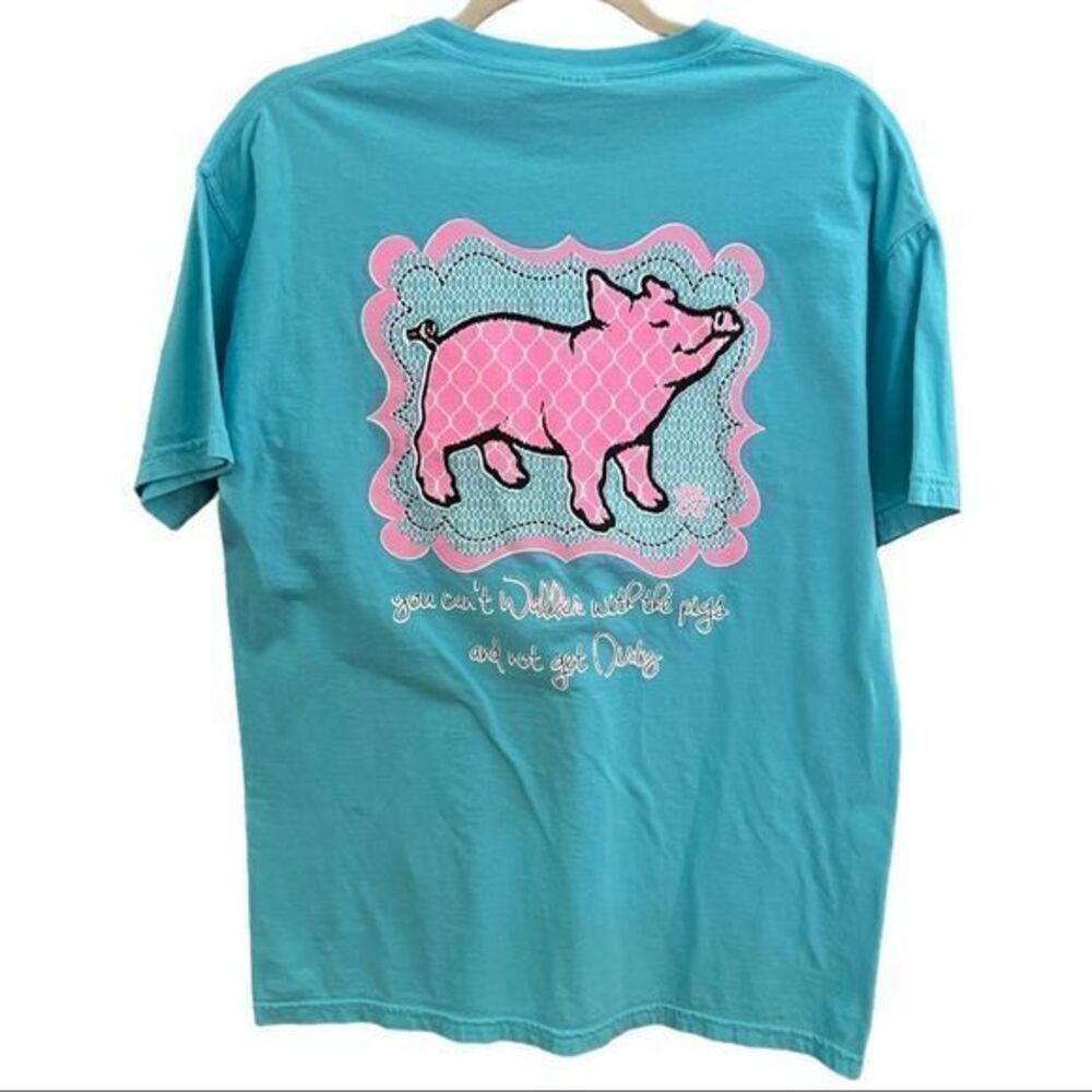 Comfort Colors Southern Belle Pig Tshirt Turquoise Blue Size Medium‎